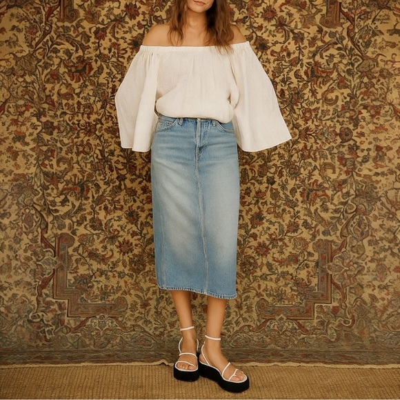 RE/DONE Low Rider Denim Midi Skirt in Vintage Flow - Picture 1 of 9